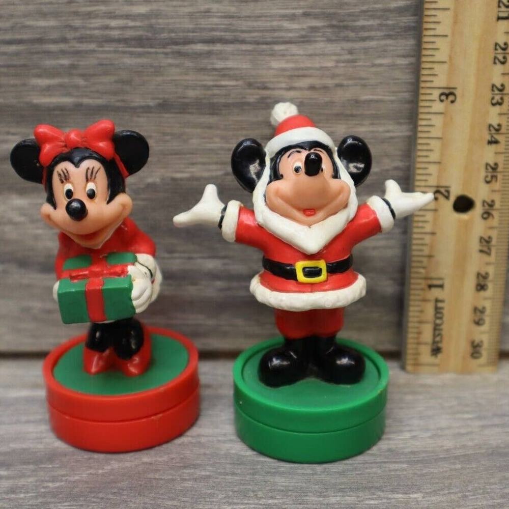 Vintage Mickey Minnie Mouse Christmas Holiday Stamp Figurine Ho Ho Ho Tree